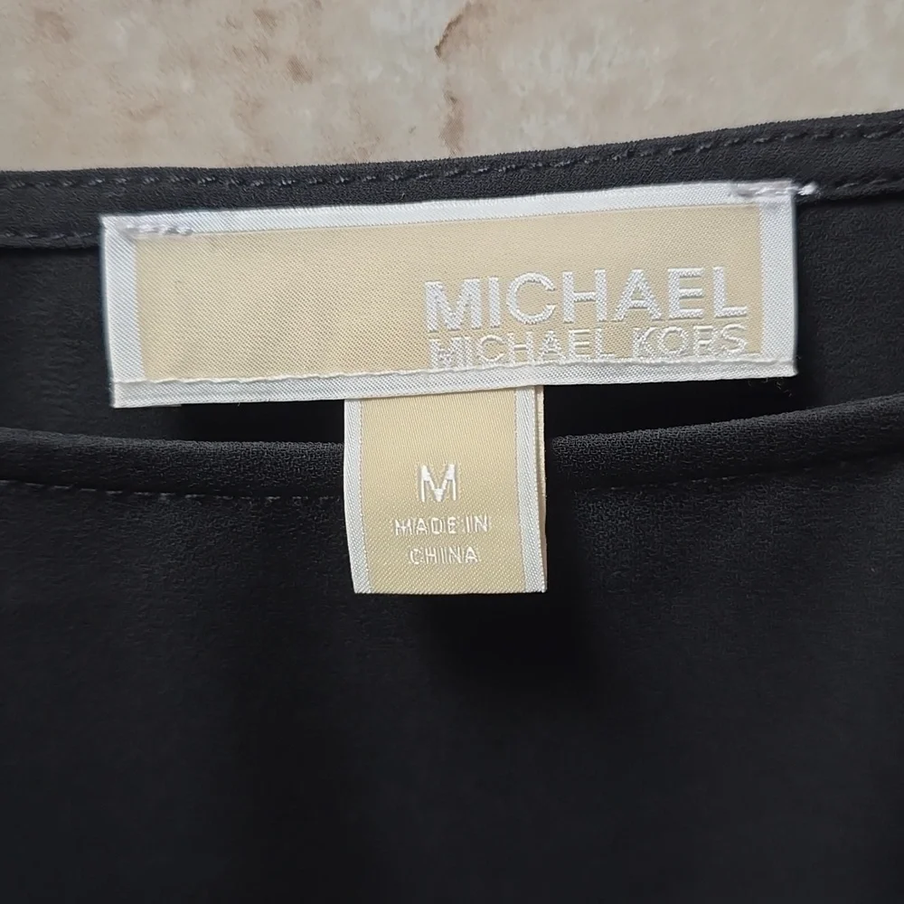 Women's Black Blouson Top with Gold Accent - Picture 3 of 6